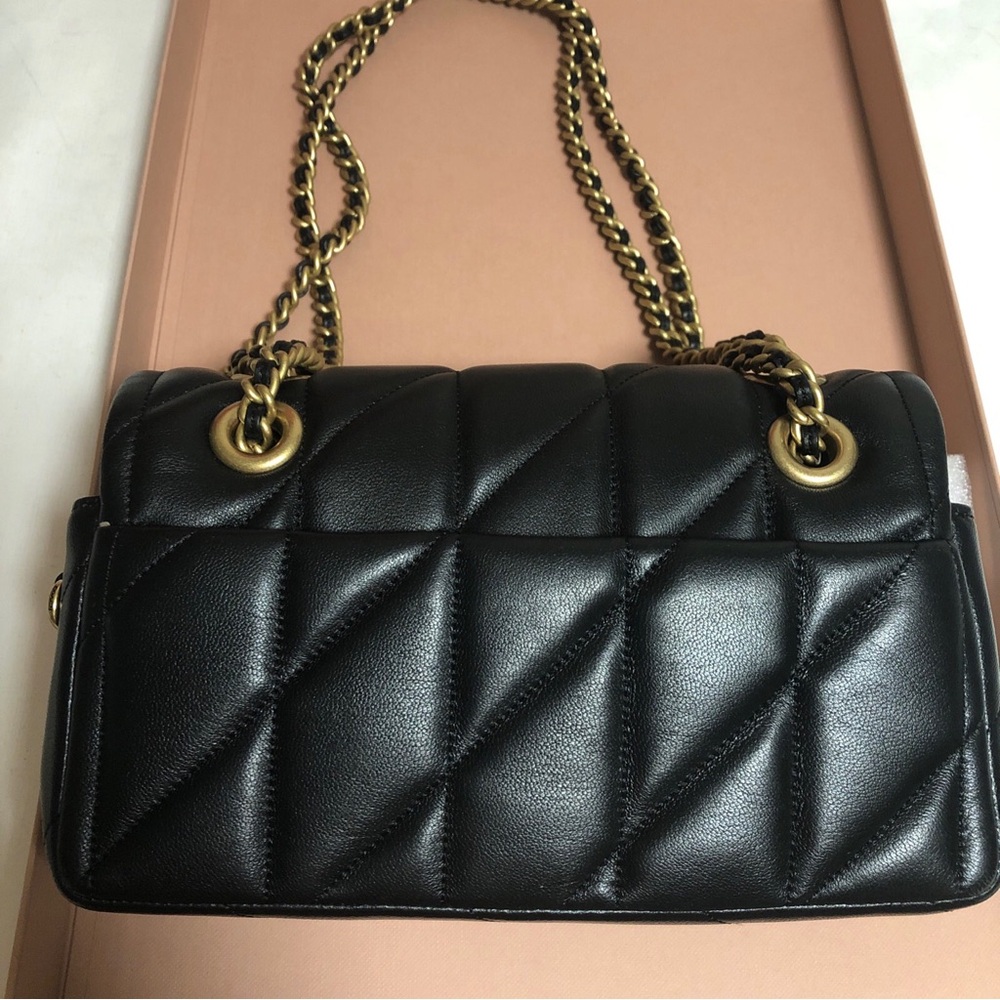 Coach Black Quilted Leather Shoulder Bag with Gold C and Chain Strap - Picture 2 of 13